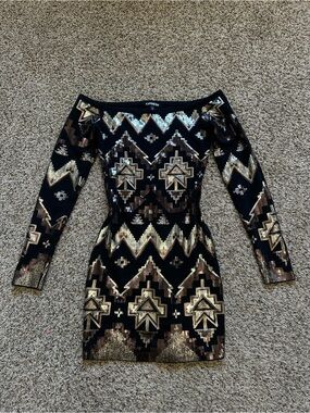 knee length dresses for ladies Express Long Sleeve Deep V Full Sequin Dress NWT- Size S